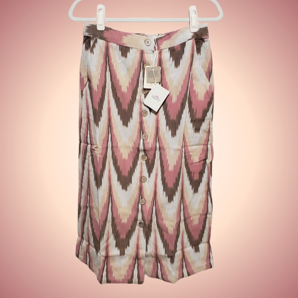 Faherty Whitley Skirt Organic Cotton Medium Desert Ikat Pockets Boho Granola NWT